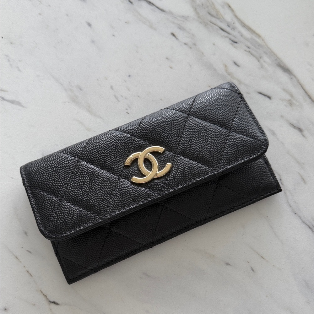 ❌ SOLD ❌ CHANEL Black Quilted Wallet with Gold Logo
